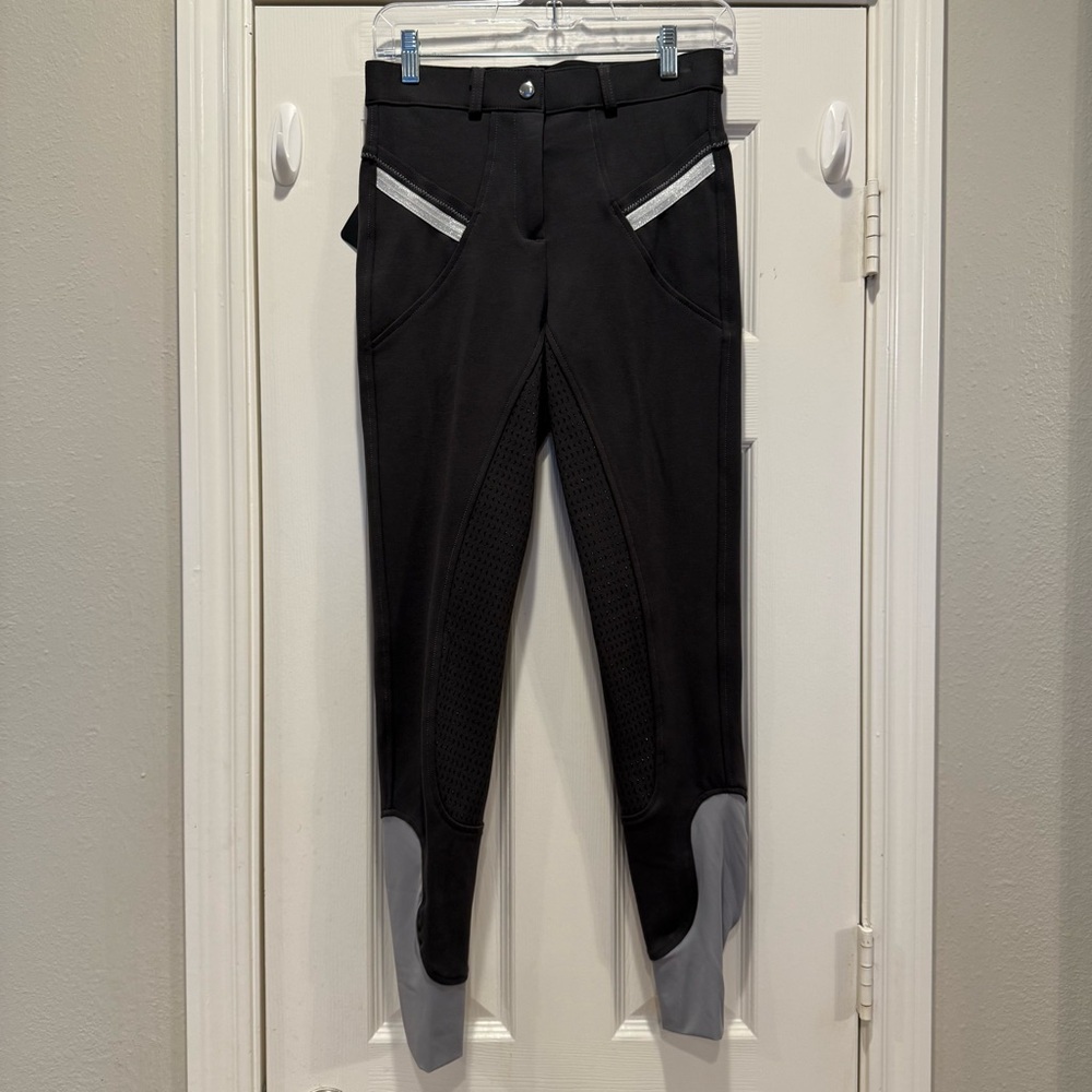 HR Farm Horse Riding Pants Women Size 26 Equestrian Grey Black Metallic Stretch